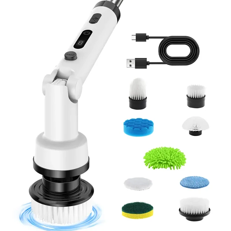 (image for) Foldable Rotating Cordless Long Handle Electric Cleaning Brush with 9 Heads Long Handle Electric Cleaning Brush Household Handheld Multifunctional Foldable Rotating No Dead Angle Cleaning Kit