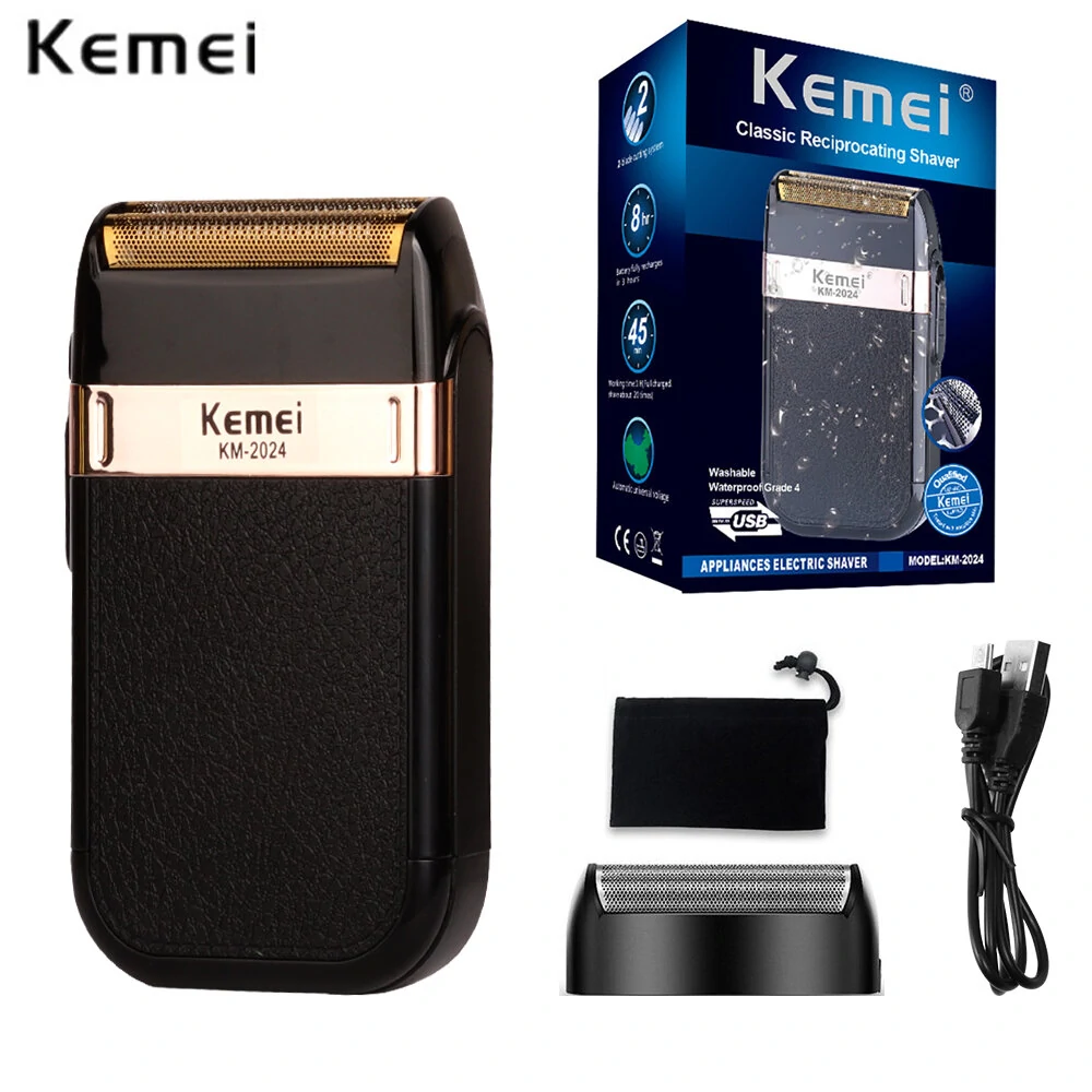 (image for) Kemei-Classic Rechargeable Electric Shaver for Men Versatile Grooming Tool with Twin Blade Safety Features Compact Design Ideal for Face Body Bikini Underarm Use
