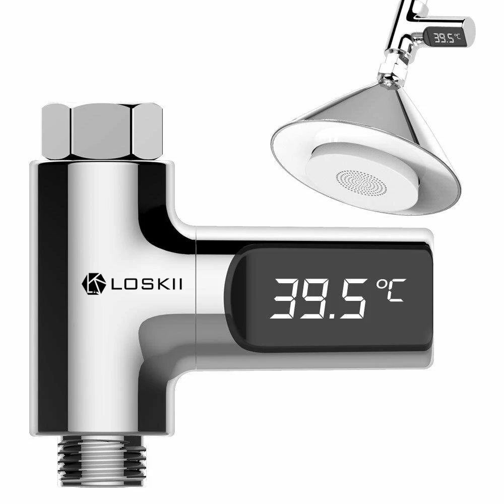 (image for) LW-101 LED Display Home Water Shower Thermometer Flow Self-Generating Electricity Water Temperture Meter Monitor Energy Smart Meter for Baby Care