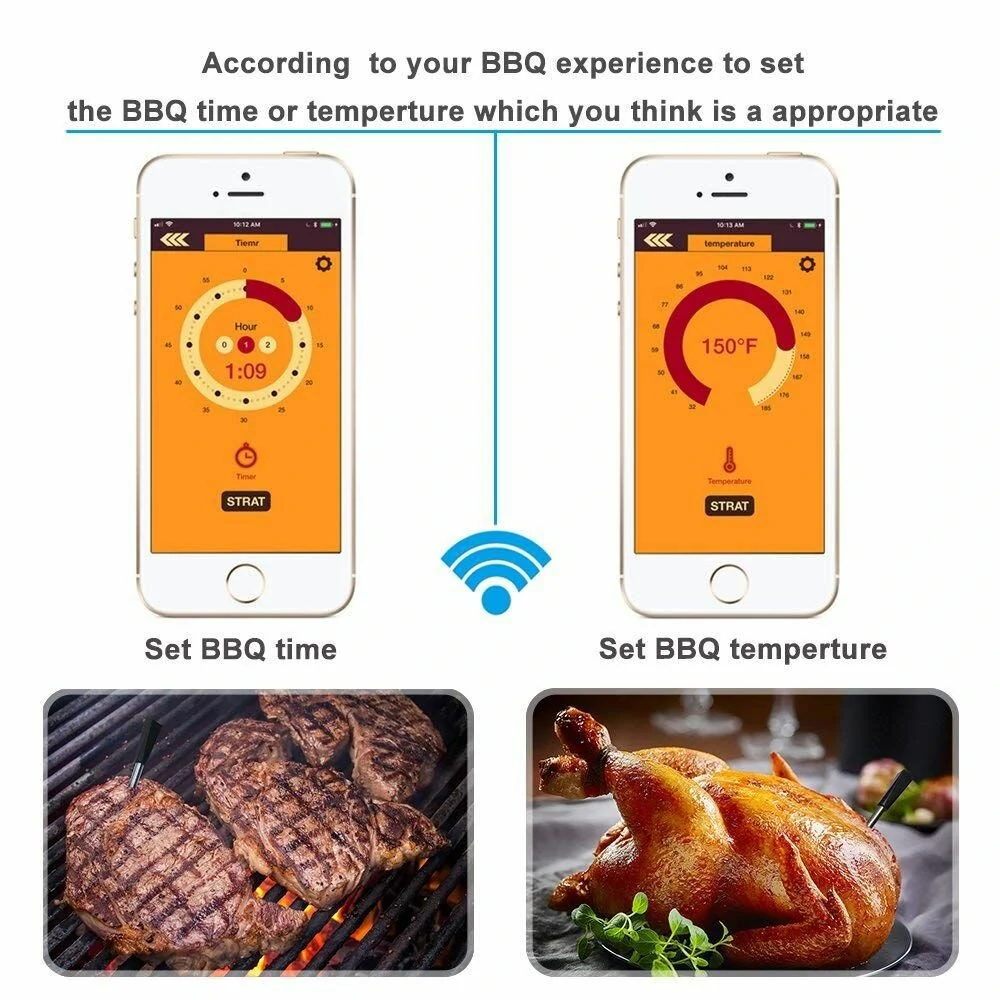 (image for) Wireless Smart BBQ Thermometer Bluetooth Probe with Phone App Display Baking Steaming Food Temperature Oven Temperature Kitchen Electric Thermometer Wireless Passive Oven Kitchen Electric Hig