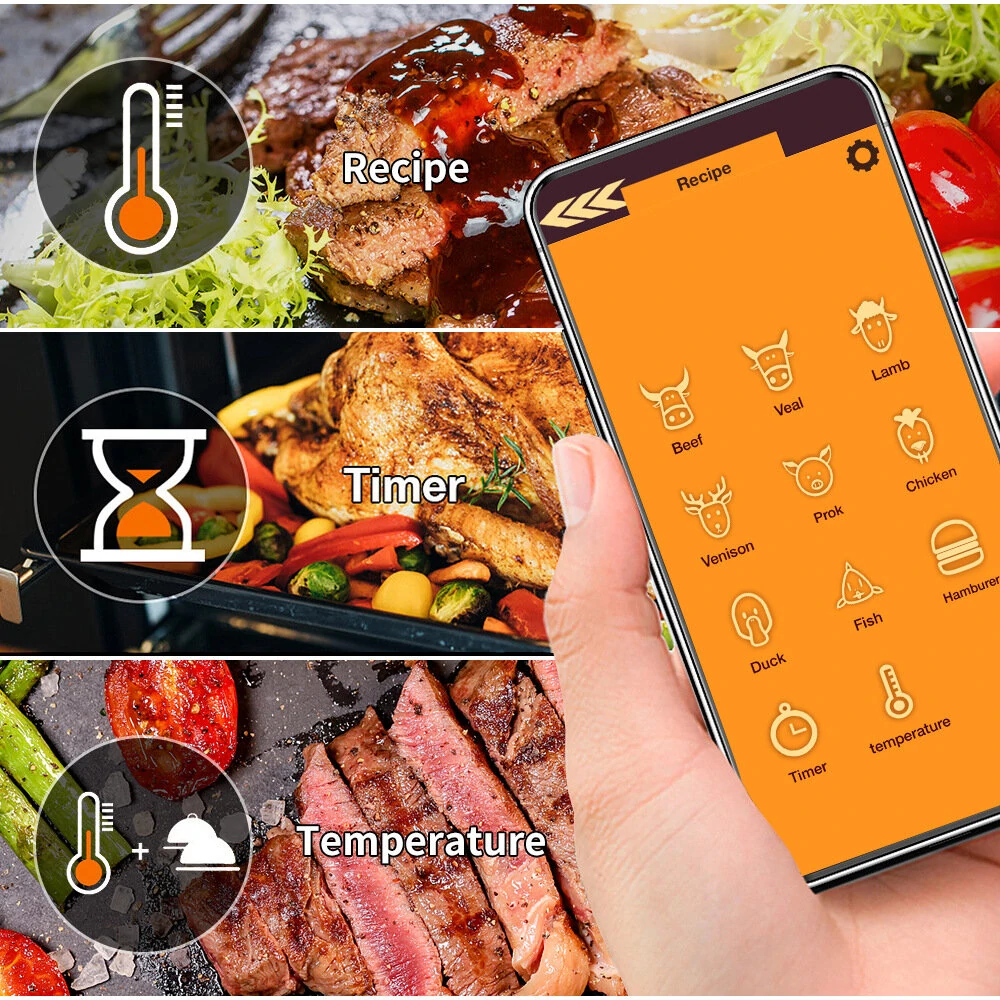 (image for) Wireless Smart BBQ Thermometer Bluetooth Probe with Phone App Display Baking Steaming Food Temperature Oven Temperature Kitchen Electric Thermometer Wireless Passive Oven Kitchen Electric Hig